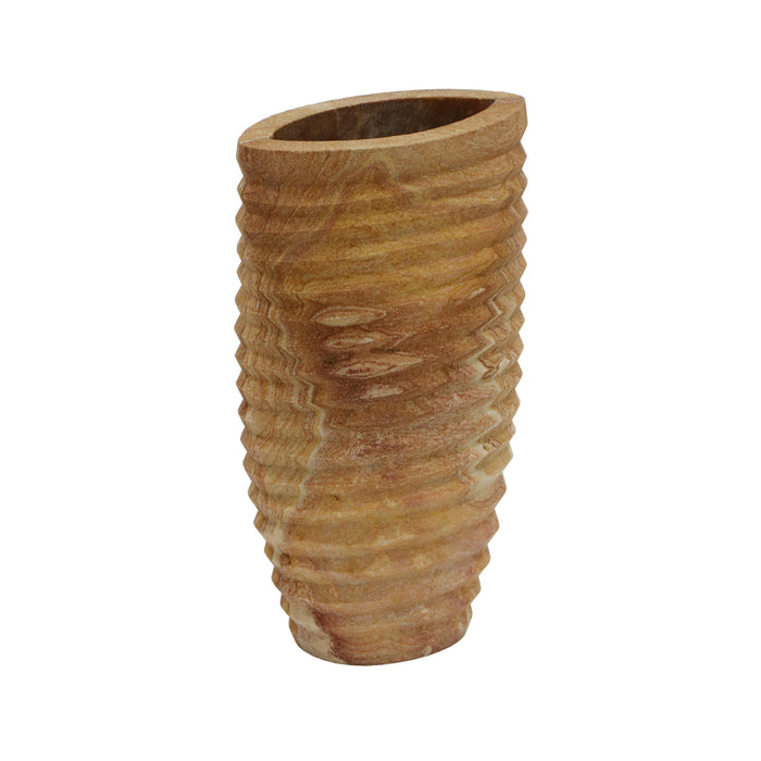 Saava Ribbed Stone Vase in Sandstone - Home And Beyond