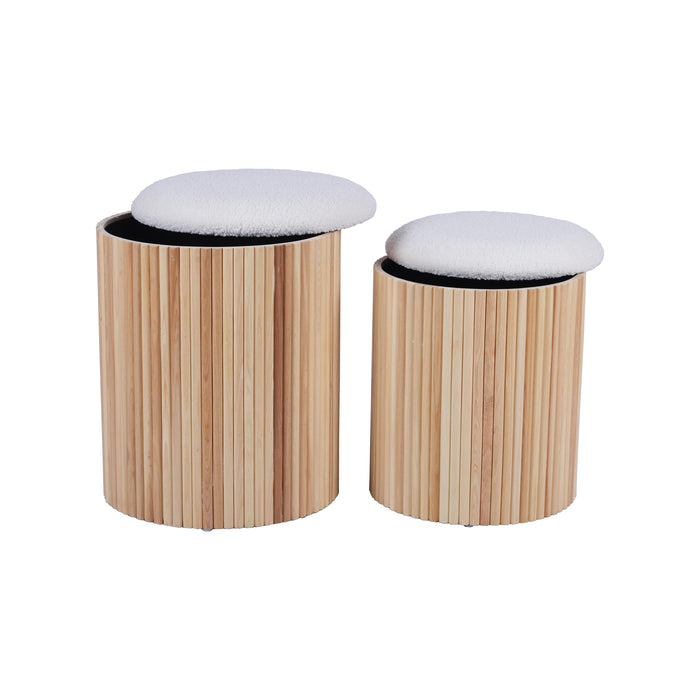 Sagano White Nesting Storage Ottomans - Set of 2 - Home And Beyond