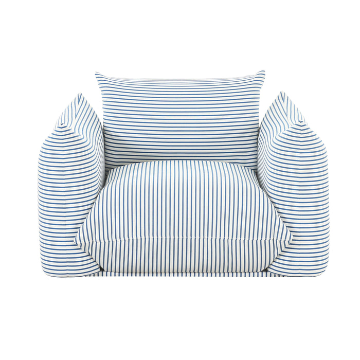 Saint Tropez Pearl and Blue Striped Stuffed Outdoor Armchair