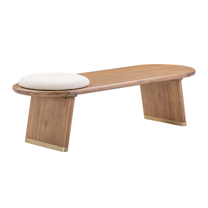 Samantha Cognac Acacia Bench with Boucle Seat image