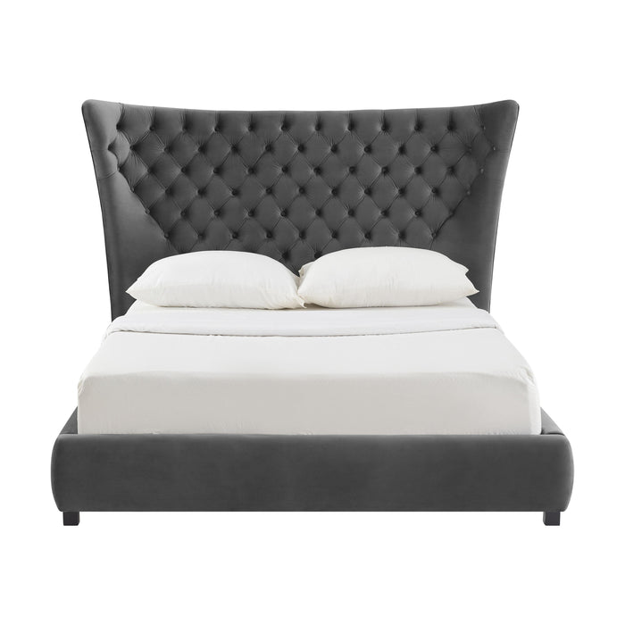Sassy Grey Velvet Queen Bed - Home And Beyond