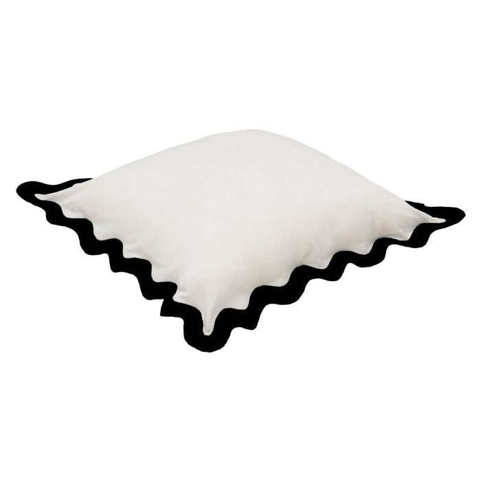 Scalloped Edge Black and White Cotton Velvet Throw Pillow - Home And Beyond