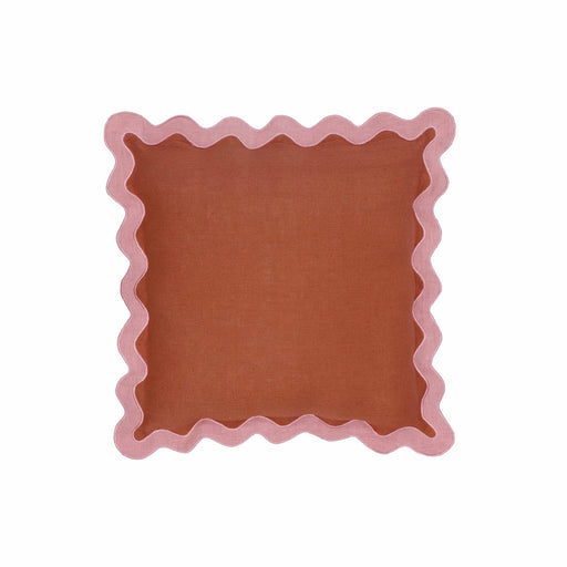 Scalloped Edge Pink and Terracotta Linen Throw Pillow image