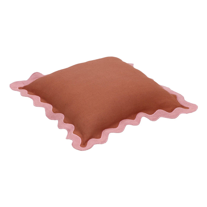 Scalloped Edge Pink and Terracotta Linen Throw Pillow