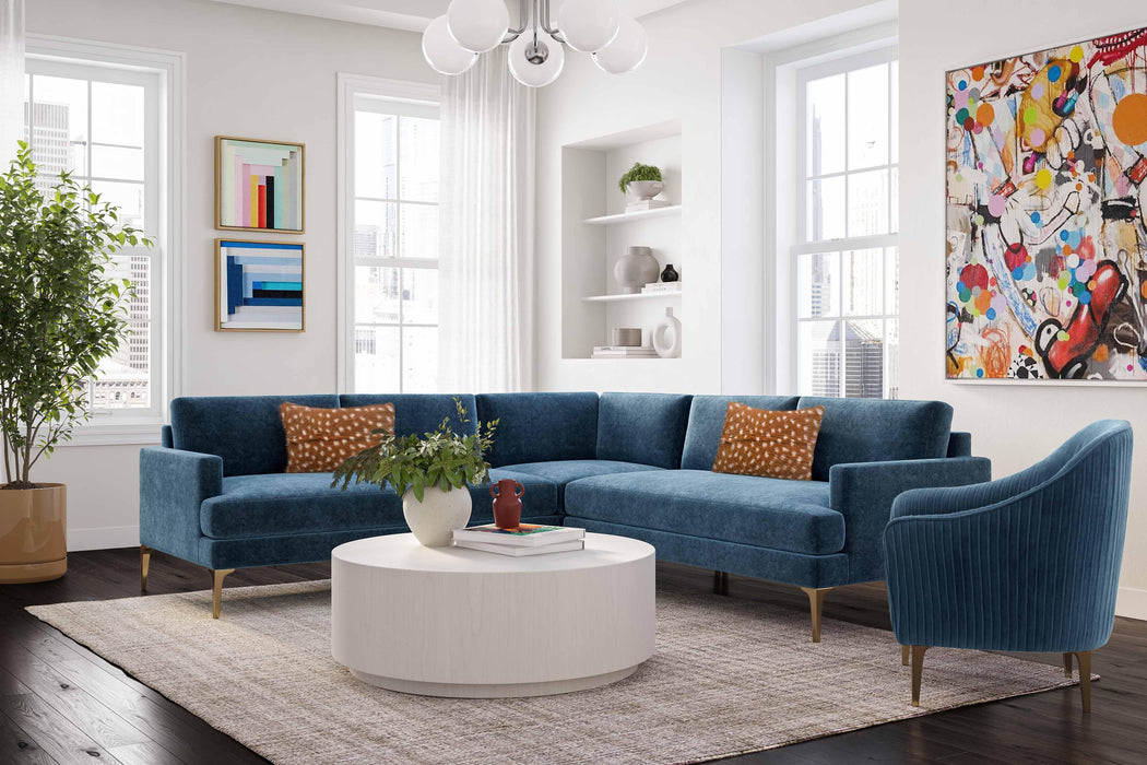 Serena Blue Velvet L-Sectional with Black Legs - Home And Beyond