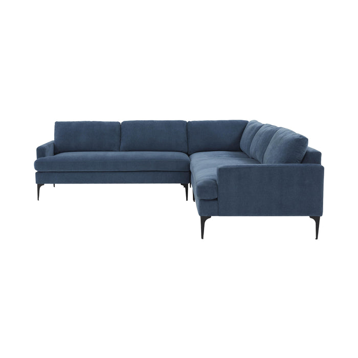 Serena Blue Velvet L-Sectional with Black Legs - Home And Beyond