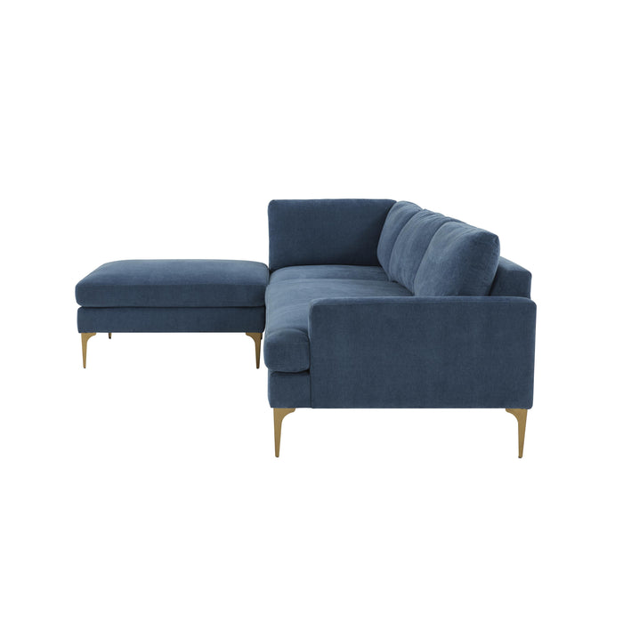 Serena Blue Velvet LAF Chaise Sectional - Home And Beyond