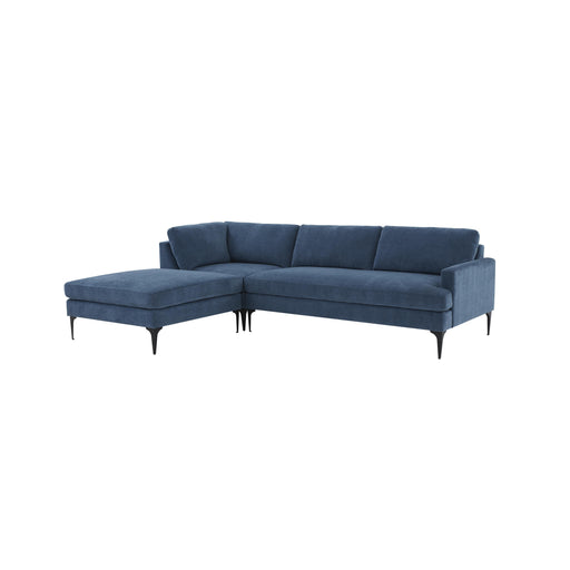 Serena Blue Velvet LAF Chaise Sectional with Black Legs image