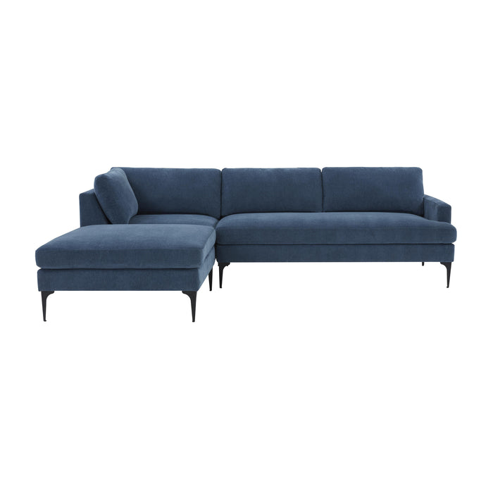 Serena Blue Velvet LAF Chaise Sectional with Black Legs - Home And Beyond