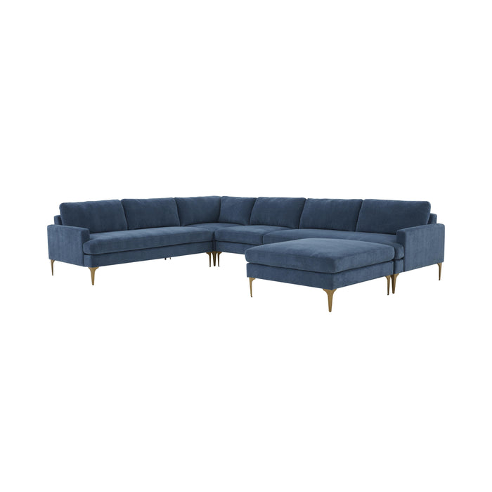 Serena Blue Velvet Large Chaise Sectional - Home And Beyond