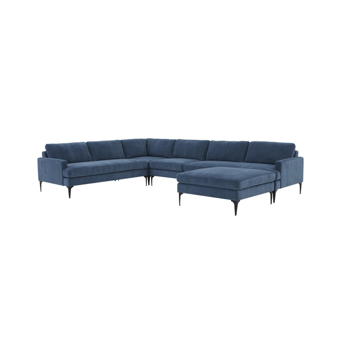 Serena Blue Velvet Large Chaise Sectional with Black Legs image