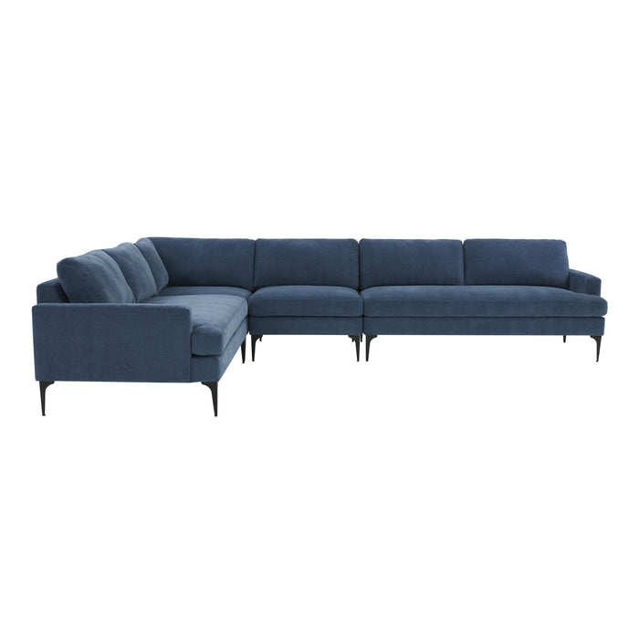 Serena Blue Velvet Large L-Sectional with Black Legs - Home And Beyond