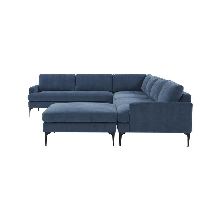 Serena Blue Velvet Large Chaise Sectional with Black Legs - Home And Beyond