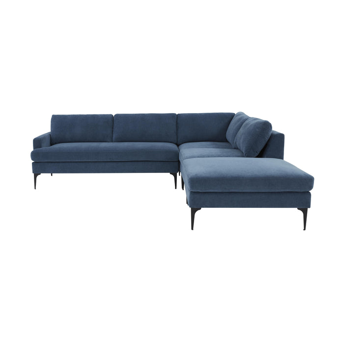 Serena Blue Velvet Large RAF Chaise Sectional with Black Legs - Home And Beyond