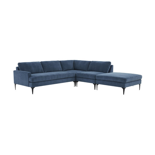 Serena Blue Velvet Large RAF Chaise Sectional with Black Legs image