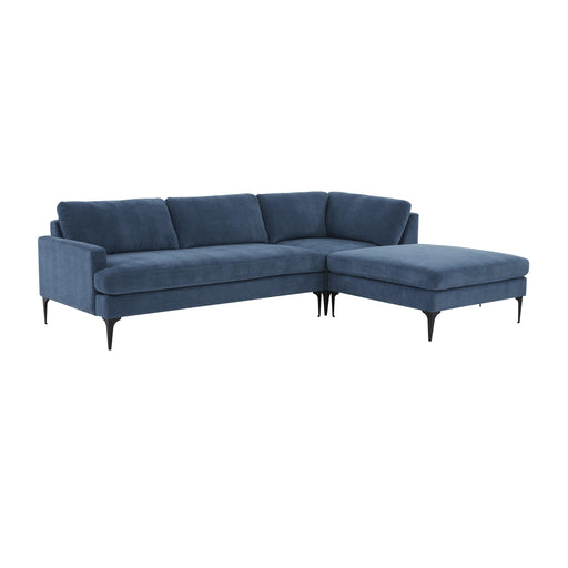 Serena Blue Velvet RAF Chaise Sectional with Black Legs image