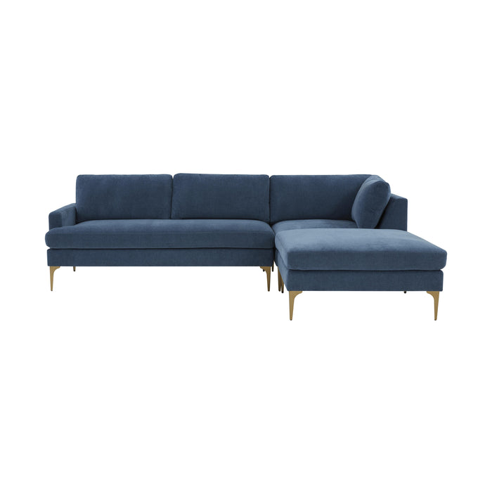 Serena Blue Velvet RAF Chaise Sectional - Home And Beyond