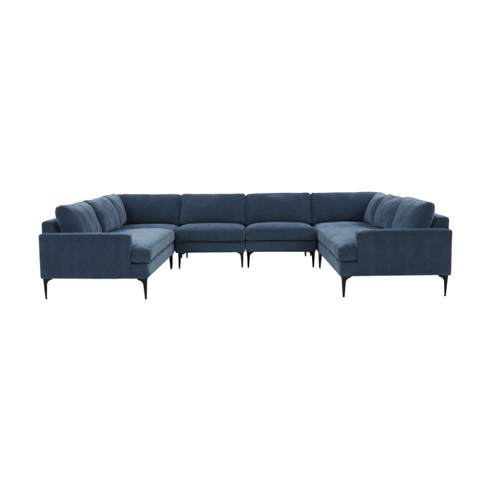 Serena Blue Velvet U-Sectional with Black Legs - Home And Beyond