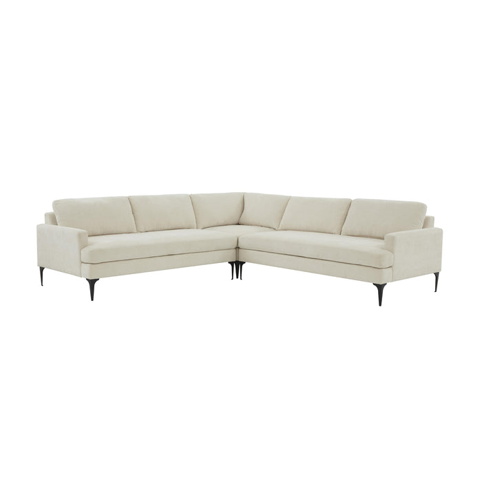 Serena Cream Velvet L-Sectional with Black Legs - Home And Beyond