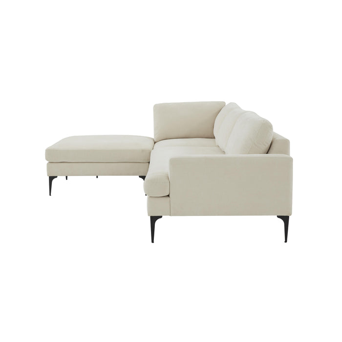 Serena Cream Velvet LAF Chaise Sectional with Black Legs - Home And Beyond