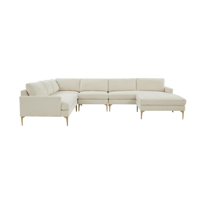 Serena Cream Velvet Large Chaise Sectional with Black Legs - Home And Beyond