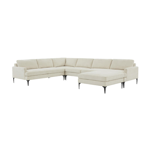 Serena Cream Velvet Large Chaise Sectional with Black Legs image