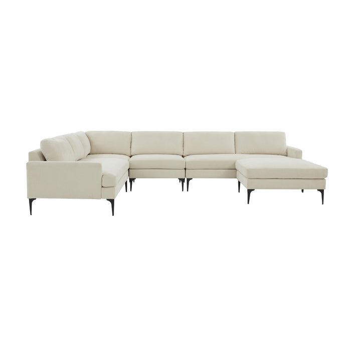 Serena Cream Velvet Large Chaise Sectional with Black Legs - Home And Beyond