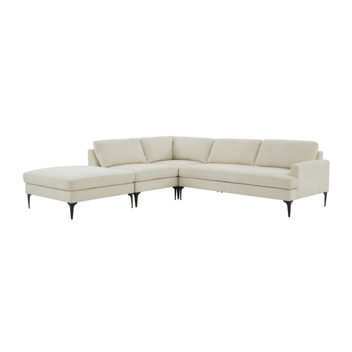 Serena Cream Velvet Large LAF Chaise Sectional with Black Legs image