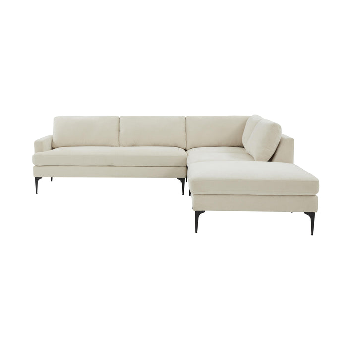 Serena Cream Velvet Large RAF Chaise Sectional with Black Legs - Home And Beyond