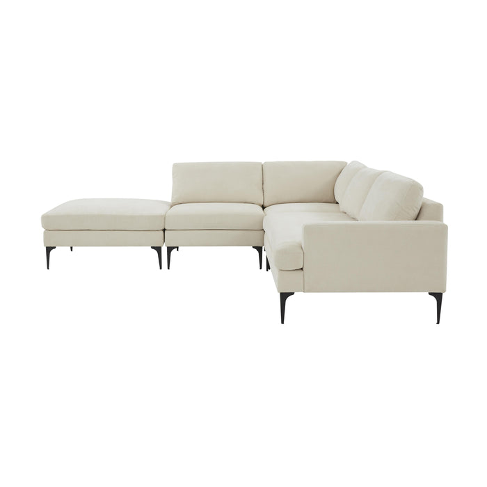 Serena Cream Velvet Large LAF Chaise Sectional with Black Legs - Home And Beyond