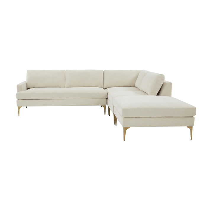 Serena Cream Velvet Large RAF Chaise Sectional - Home And Beyond