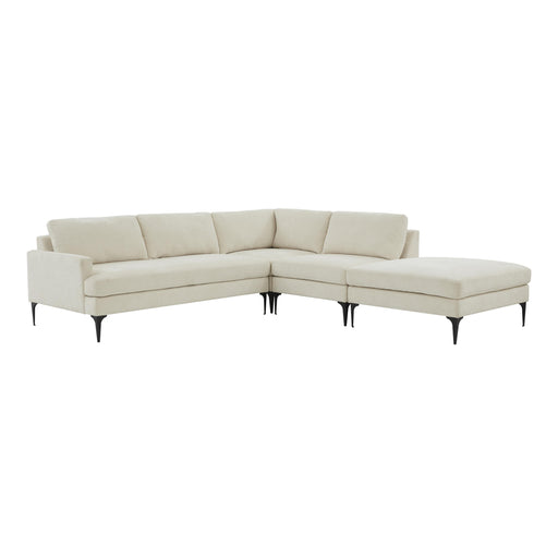 Serena Cream Velvet Large RAF Chaise Sectional with Black Legs image
