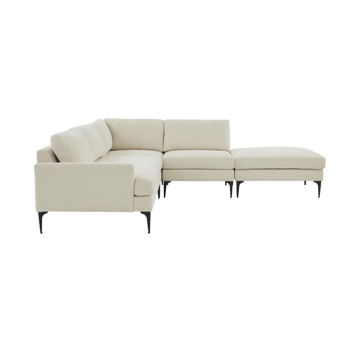 Serena Cream Velvet Large RAF Chaise Sectional with Black Legs