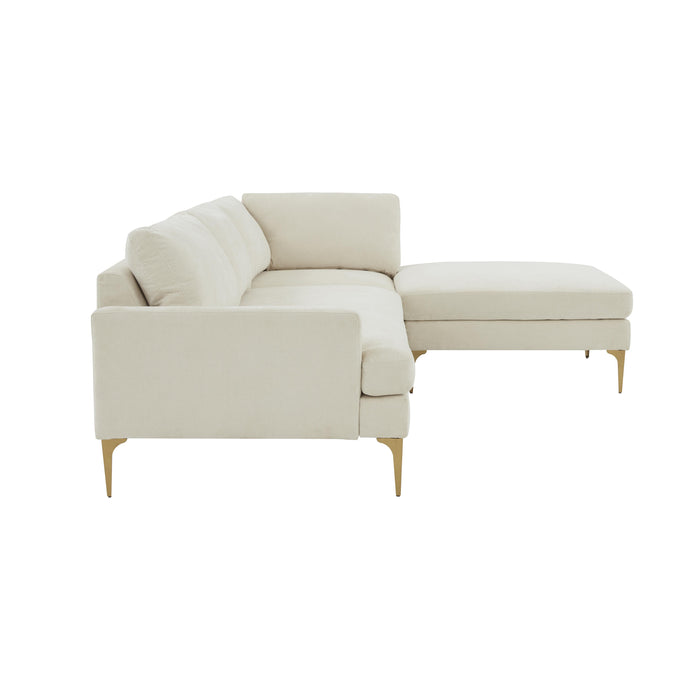 Serena Cream Velvet RAF Chaise Sectional - Home And Beyond