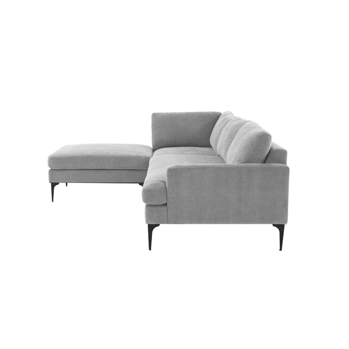 Serena Gray Velvet LAF Chaise Sectional with Black Legs - Home And Beyond