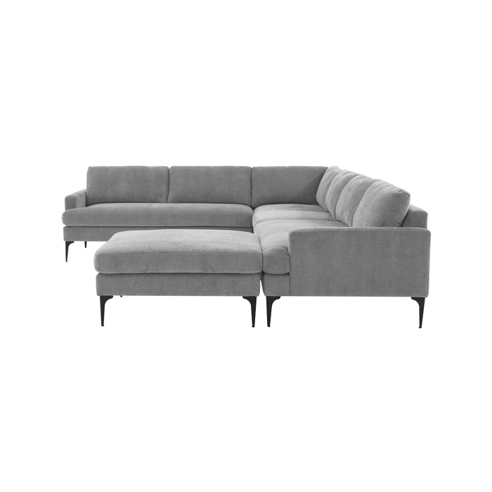 Serena Gray Velvet Large Chaise Sectional with Black Legs - Home And Beyond