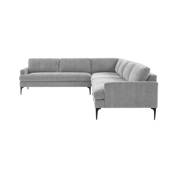 Serena Gray Velvet Large L-Sectional with Black Legs