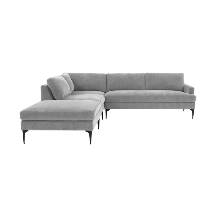 Serena Gray Velvet Large LAF Chaise Sectional with Black Legs - Home And Beyond