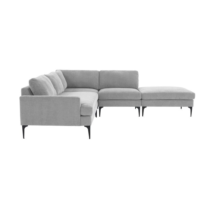 Serena Gray Velvet Large RAF Chaise Sectional with Black Legs - Home And Beyond