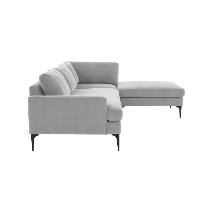 Serena Gray Velvet RAF Chaise Sectional with Black Legs