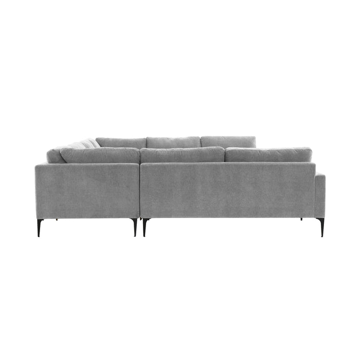 Serena Gray Velvet U-Sectional with Black Legs - Home And Beyond