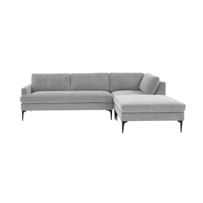 Serena Gray Velvet RAF Chaise Sectional with Black Legs