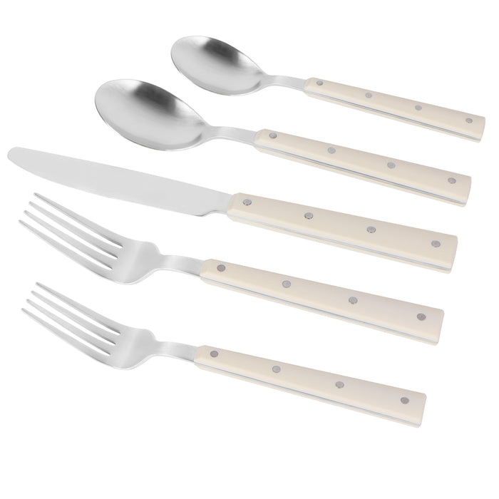 Soline Cream and Stainless Steel Flatware - Set of 20 Pieces