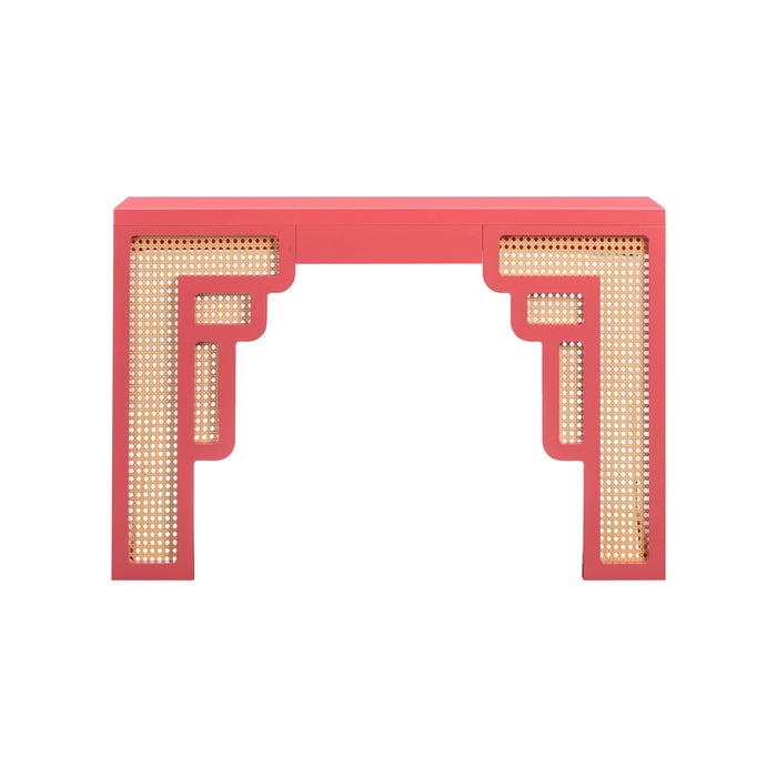 Suzie Coral Pink & Rattan Console Table - Home And Beyond