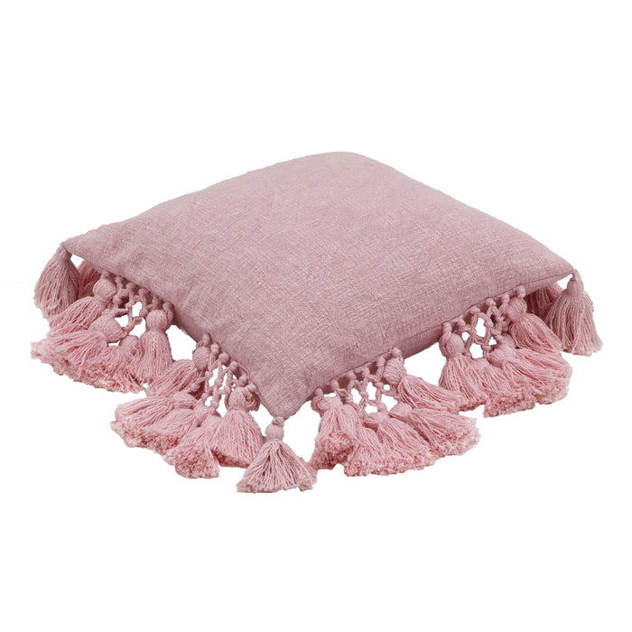 Stone Washed Blush Pink Cotton Tasseled Pillow - Home And Beyond