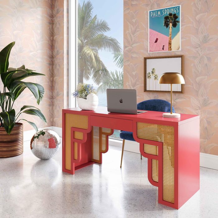 Suzie Coral Pink & Rattan Executive Desk - Home And Beyond