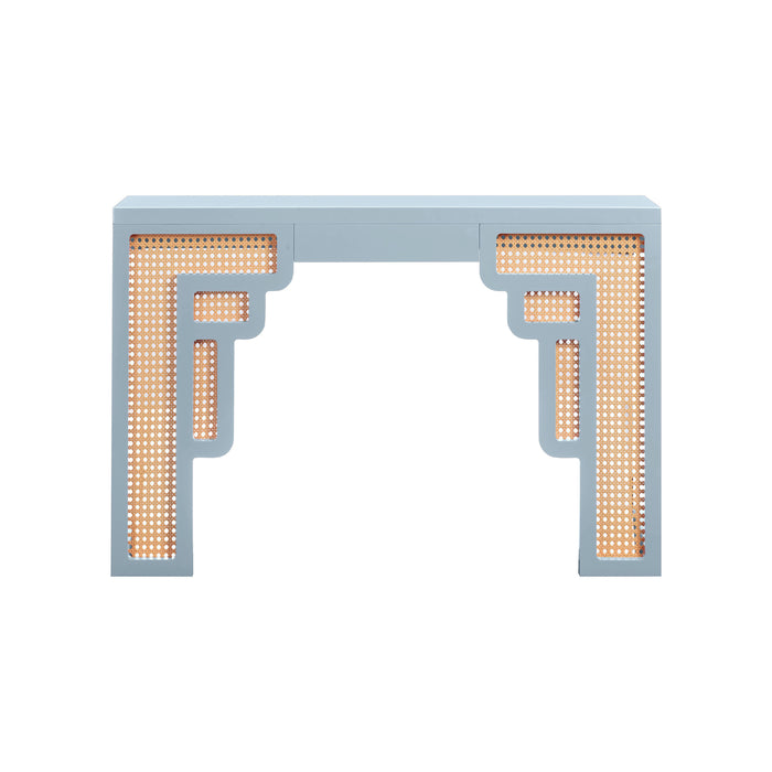 Suzie Pastel Blue & Rattan Console Table - Home And Beyond