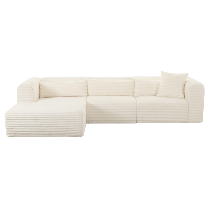Tarra Fluffy Oversized Cream Corduroy Modular LAF Sectional - Home And Beyond