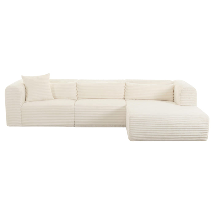 Tarra Fluffy Oversized Cream Corduroy Modular RAF Sectional - Home And Beyond