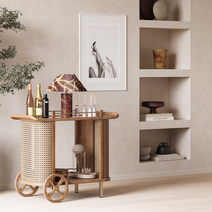 Yuma Natural Rattan Bar Cart - Home And Beyond